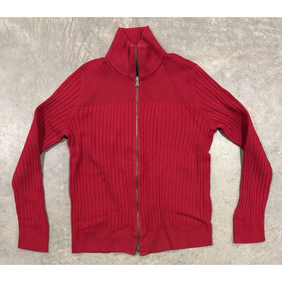 Vintage Eddie Bauer Sweater Womens XL Slim Red Cardigan Full Zip Knit Ribbed - Picture 1 of 6